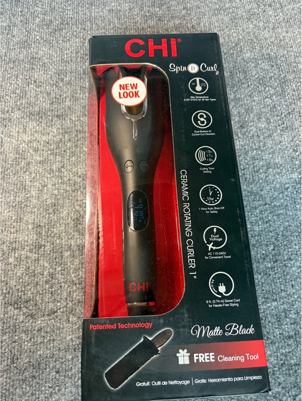 NIB CHI Spin N Curl 1" Ceramic Rotating Curling Iron - Matte Black Curler